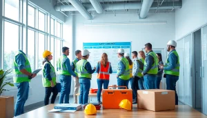 Demonstration of health and safety compliance in a professional workplace setting with diverse employees.