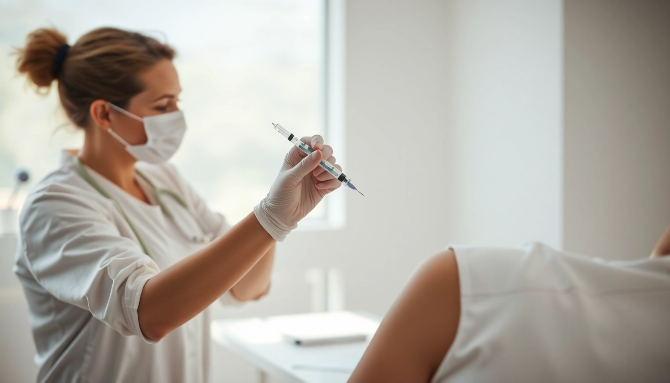 Administering Fett-weg Spritze for body contouring in a calming clinical environment.