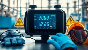 Hydrogen Cyanide monitor displays in a professional industrial setting showcasing safety gear.