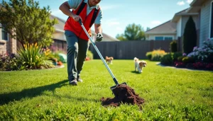Dog poop cleanup service efficiently removing waste from a tidy yard, ensuring a clean environment.