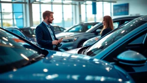 Car dealership engaging in a vibrant Part Exchange transaction with a salesperson and customer.