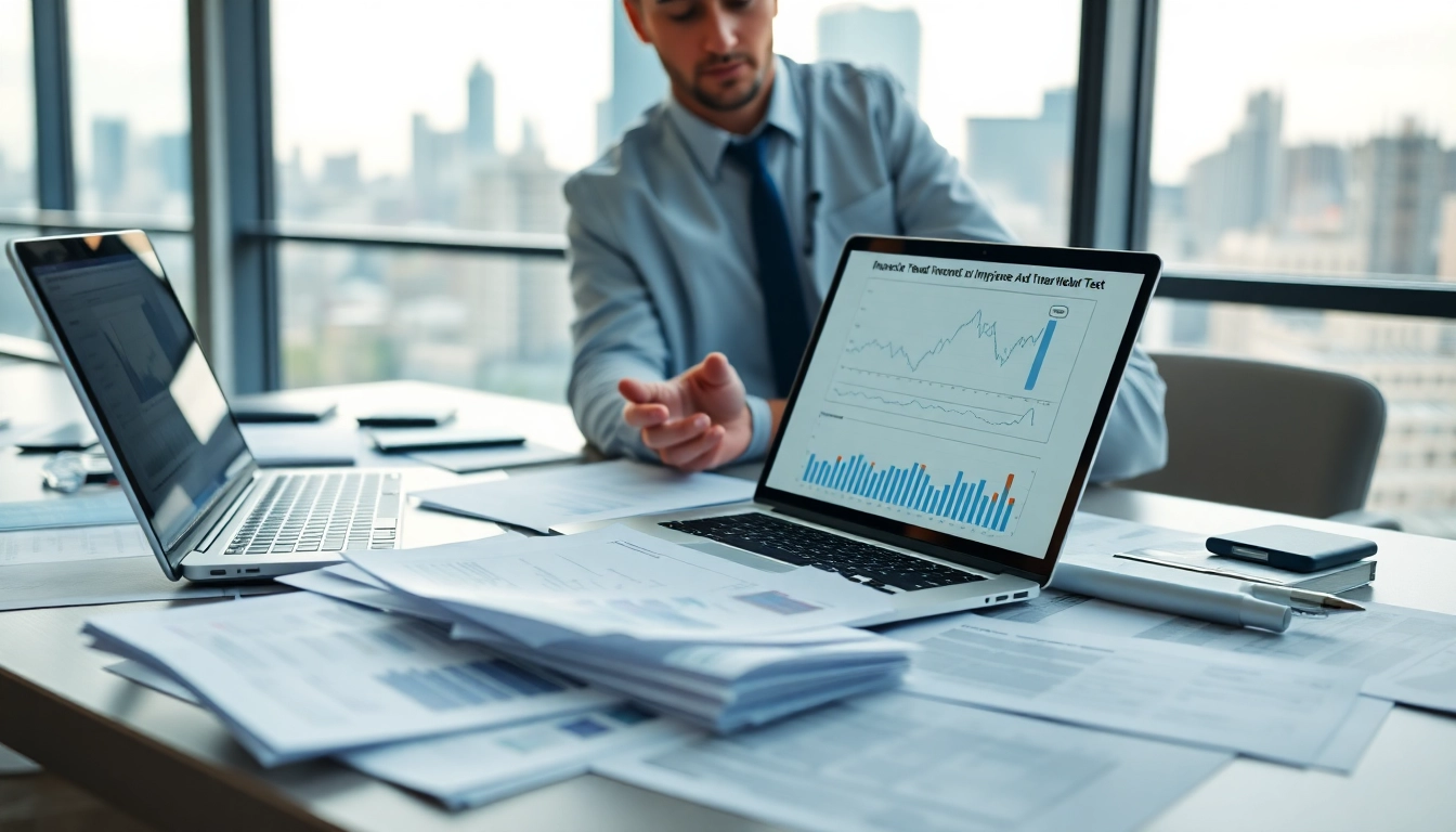 Analyze impairment test data with a financial analyst reviewing reports and graphs.