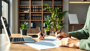 Complete Ejari cancellation process with documents on the table in a professional setting.