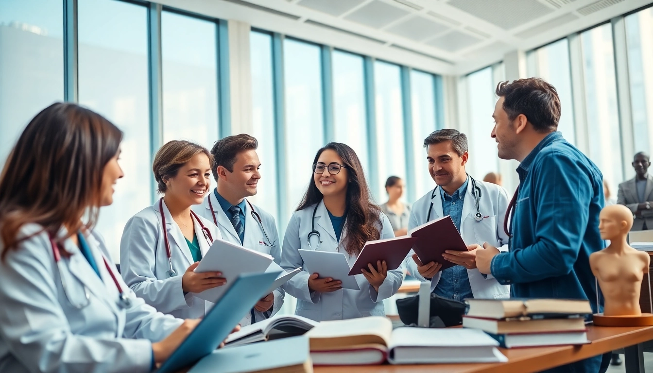 Medizinstudium ohne Test: engagierte Studenten in einem modernen Klassenzimmer diskutieren.