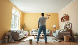 Enhancing a living room through expert interior painting, showcasing vibrant colors and professional techniques.