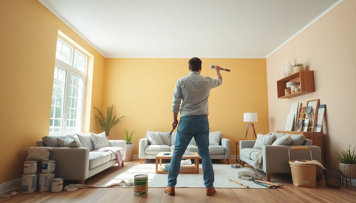 Enhancing a living room through expert interior painting, showcasing vibrant colors and professional techniques.