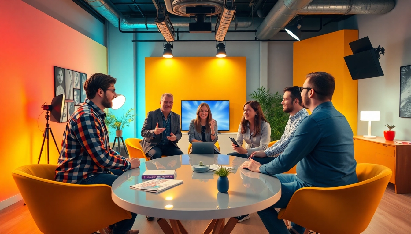 Professional video production process by 영상업체, showcasing team collaboration and modern studio setup.