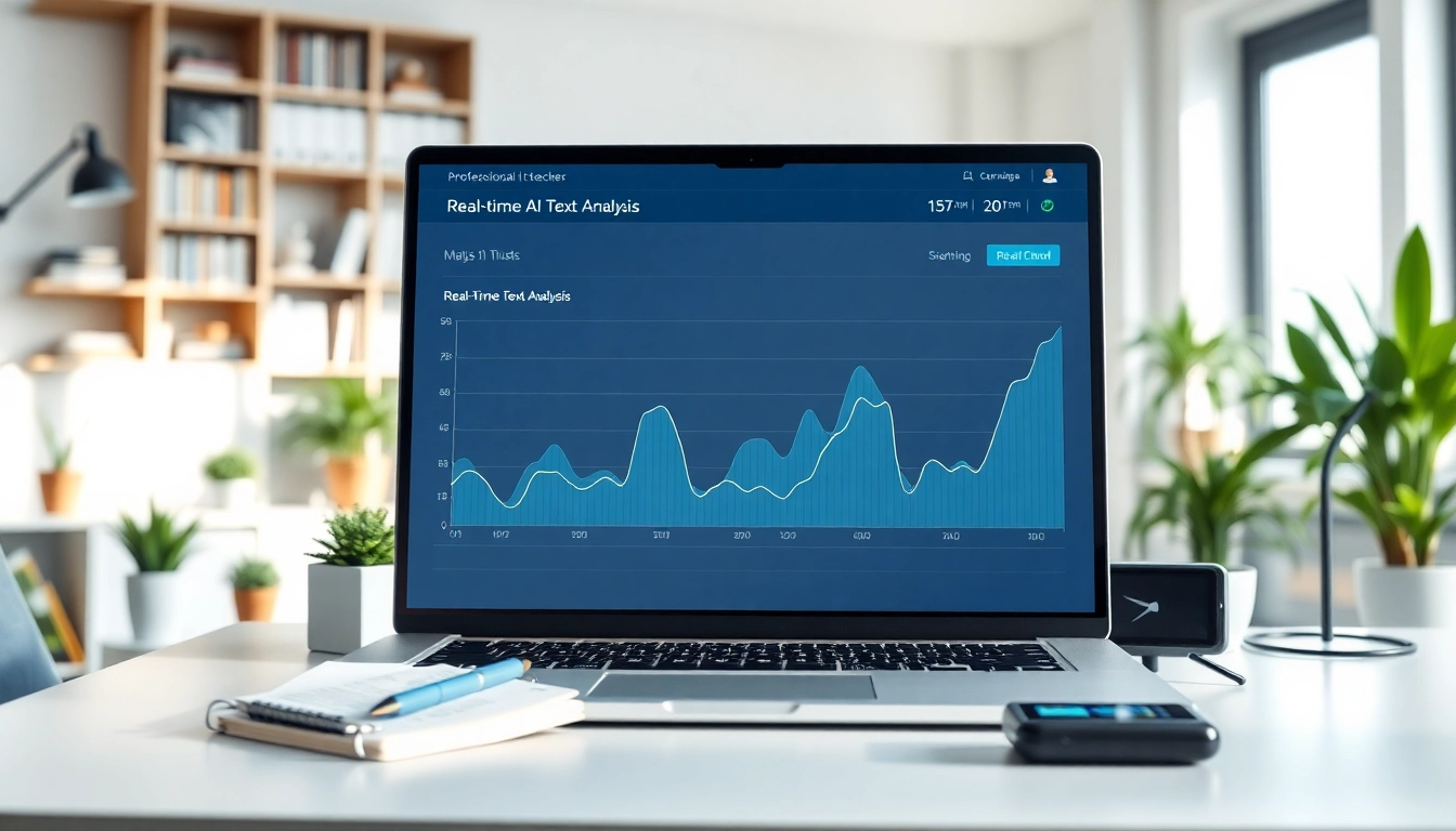 AI checker interface showcasing real-time text analysis in a professional office setting.