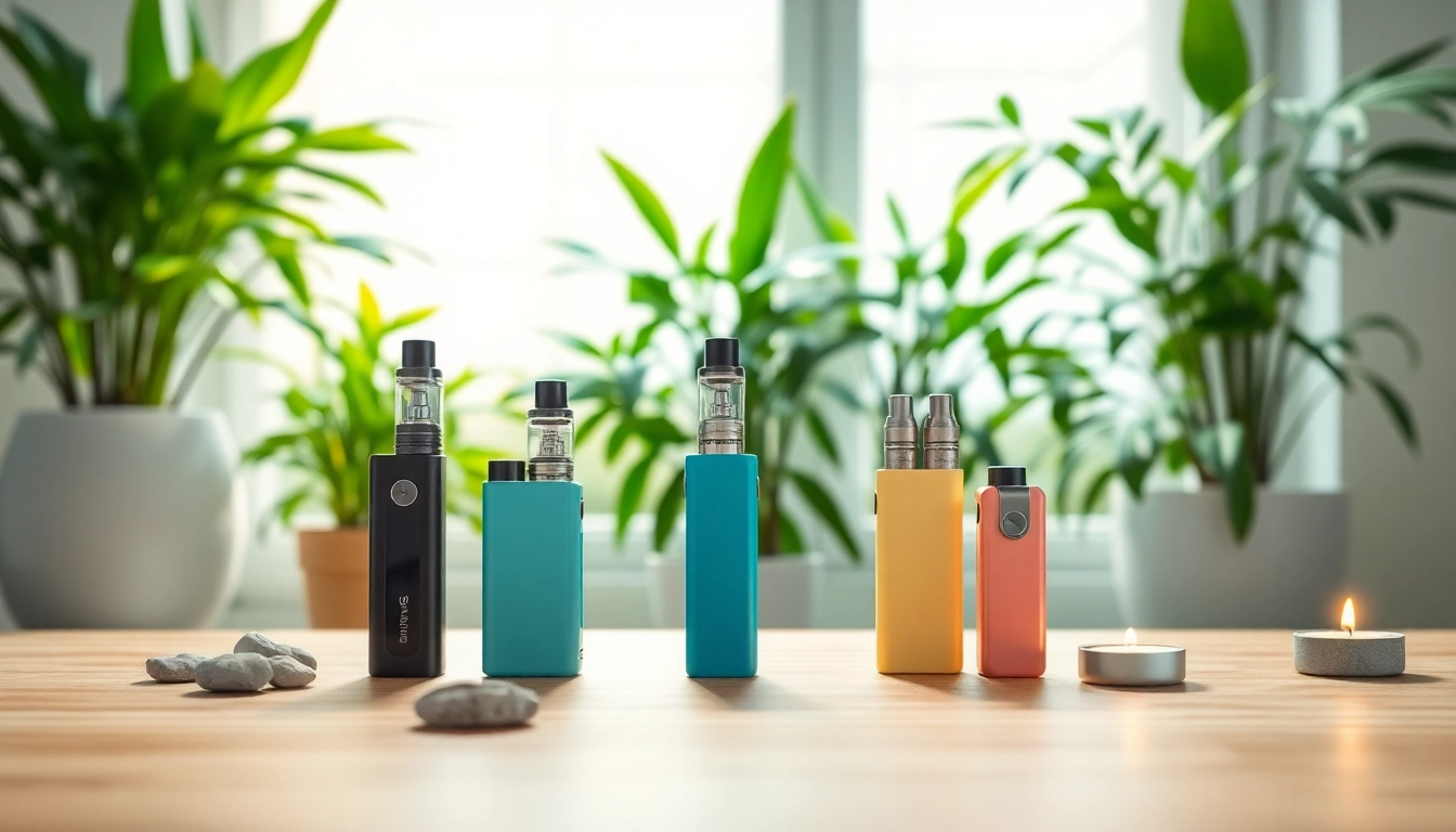 Explore vibrant nicotine free vapes artfully displayed with natural elements in a serene setting.