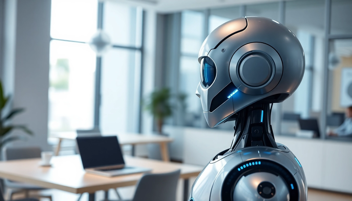 Engage with an advanced ai chat bot in a modern office environment showcasing innovative features.