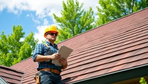 Inspecting Roof Repair Vancouver Wa with a contractor in Vancouver's lush environment.