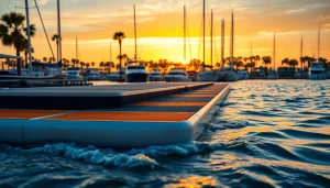 Exploring floating docks Galveston in a serene marina setting during sunset.