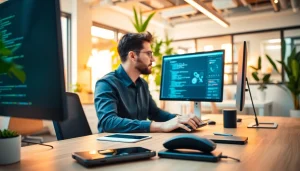 Creating an api for midjourney in a modern office setting with a developer focused on code