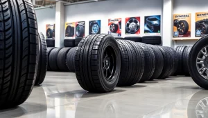 Showcase of General tires highlighting texture and quality in a professional setting.