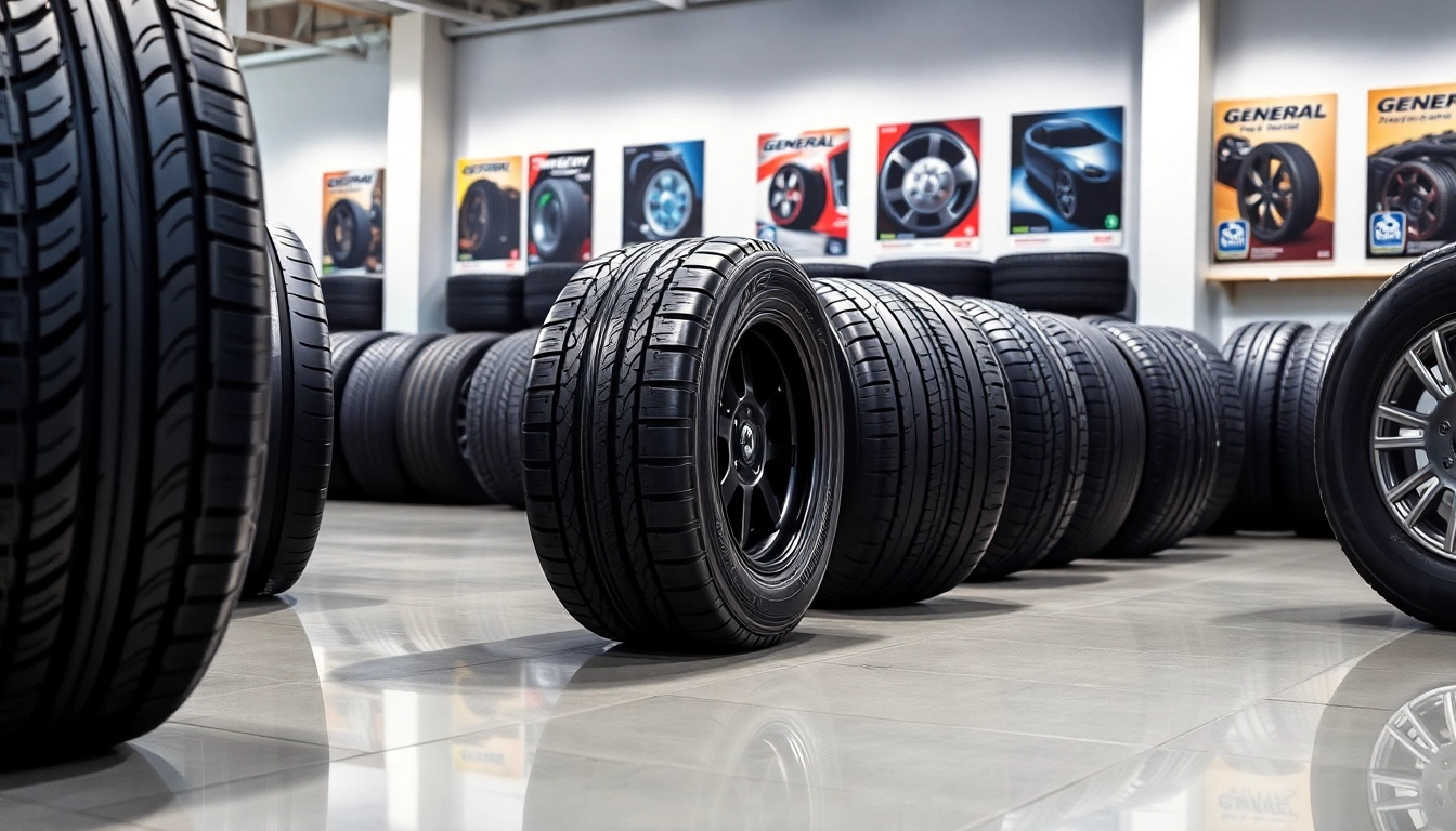 Showcase of General tires highlighting texture and quality in a professional setting.