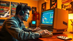 Engage in nostalgia as you play dos games on a vintage computer.
