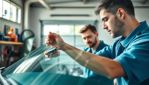 Technician expertly conducting Auto Glass Replacement in Portland within a bright garage.