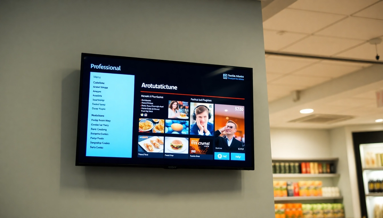 Engaging display of the Fire TV digital signage app showcasing menus and advertisements.