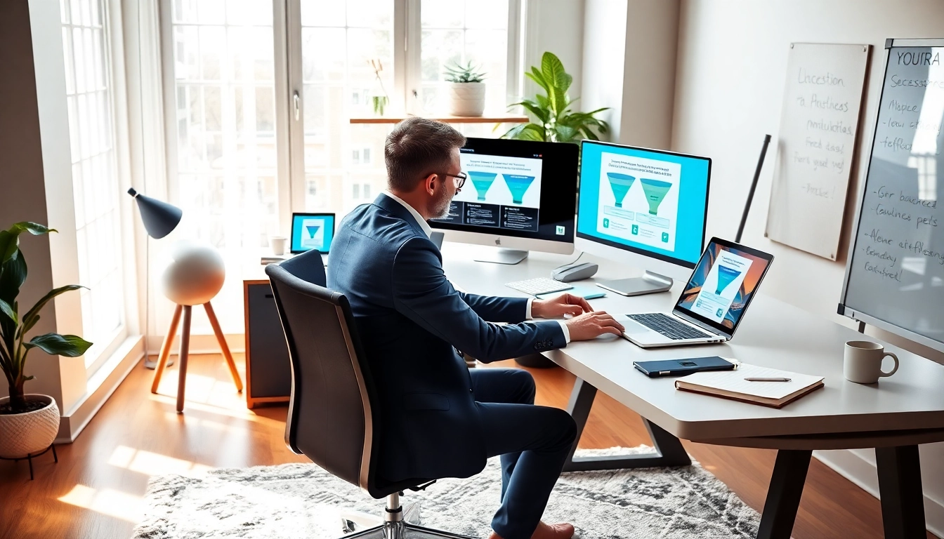 Showcase of Best funnel templates for coaches in a modern coaching office environment, reflecting productivity.