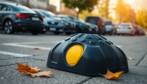 Tope de Hule resaltando su textura resistente en un estacionamiento urbano
