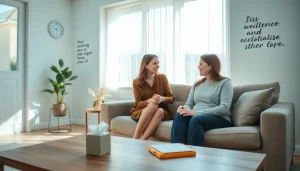 Therapist supporting a client dealing with a relationship breakup in a comforting environment.