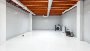 Crawl space encapsulation project featuring clean encapsulated walls and a dehumidifier helping maintain a healthy environment.