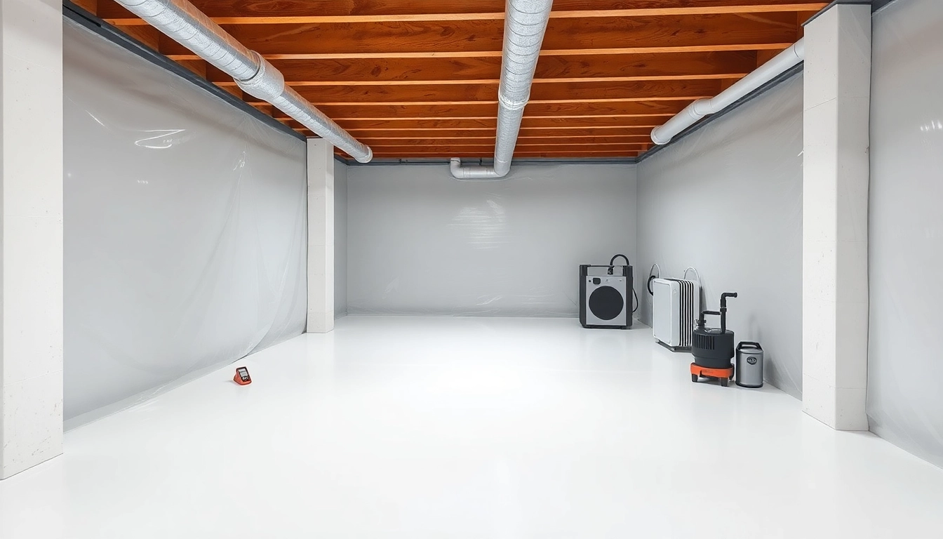 Crawl space encapsulation project featuring clean encapsulated walls and a dehumidifier helping maintain a healthy environment.