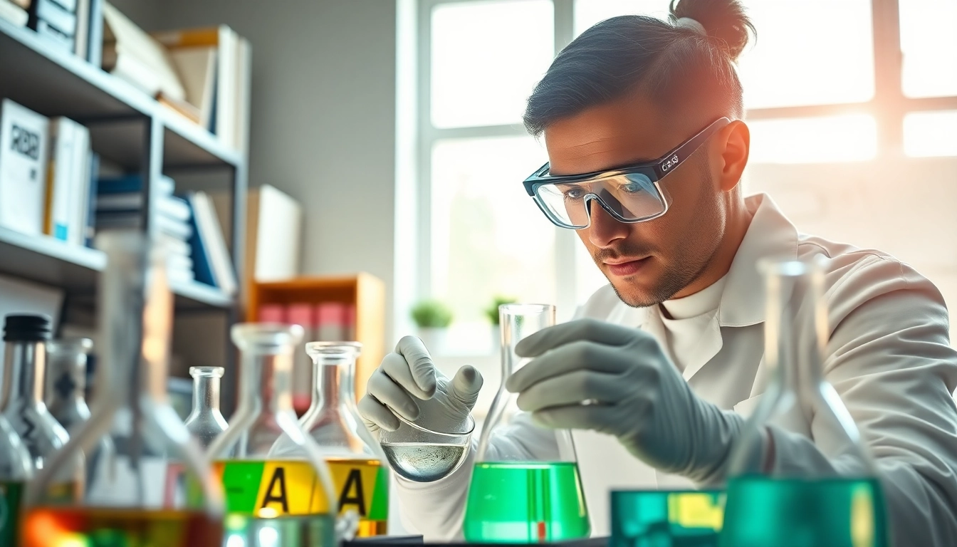 Chemist creating cbd synthetic in a well-equipped laboratory.