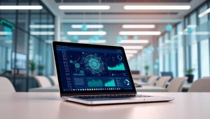 Analyze text with the AI detector tool displayed on a modern laptop.