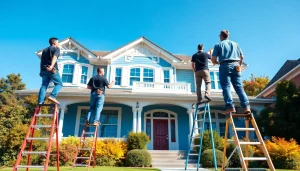 Exterior painters expertly transforming a home's facade with fresh paint.