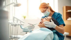 Promote hygiene with a dental hygienist cleaning a patient's teeth in a modern clinic.