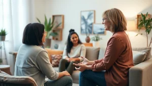 Engaged conversation with an attachment theory specialist in a welcoming therapy setting.