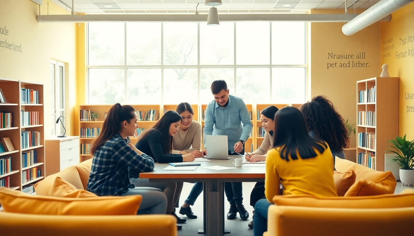 Experienced Tutors engaging students in a collaborative learning environment filled with resources.