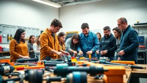 Students participating in practical lessons at a trade school Tennessee, showcasing teamwork and technical skills.