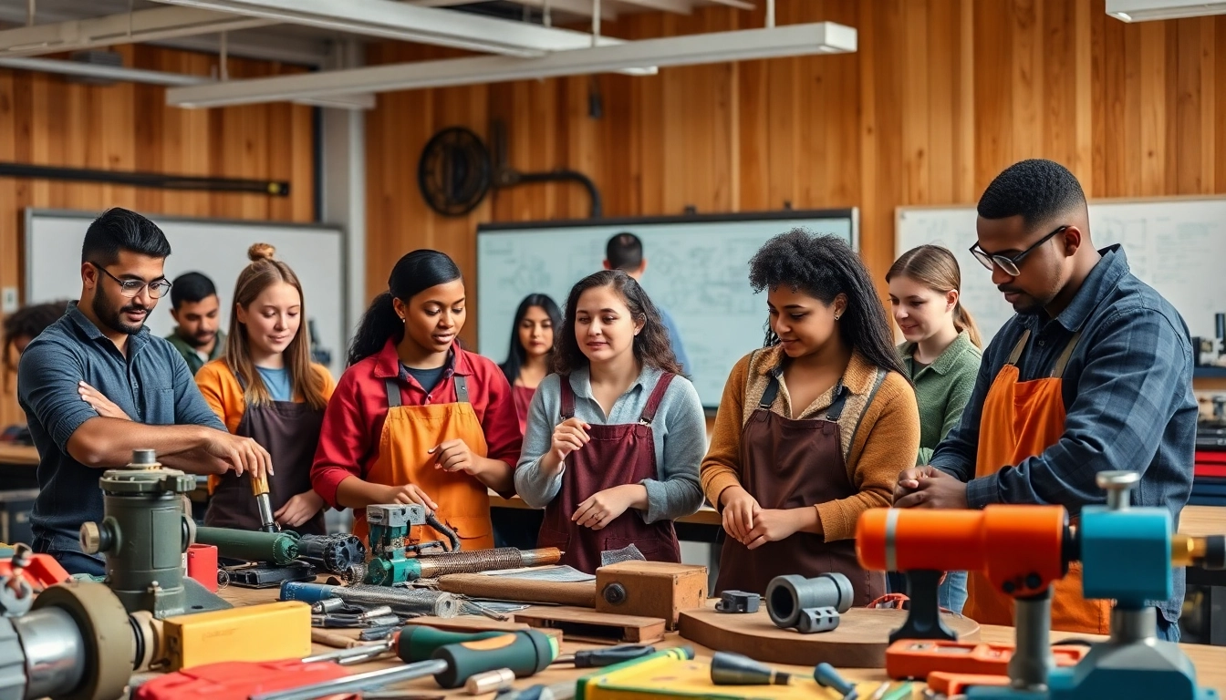 Hands-on learning experience at trade school tennessee with diverse students in technology-driven environment.