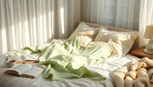 Stylish Bamboo sleepwear displayed in a serene bedroom setting with soft lighting and natural elements.