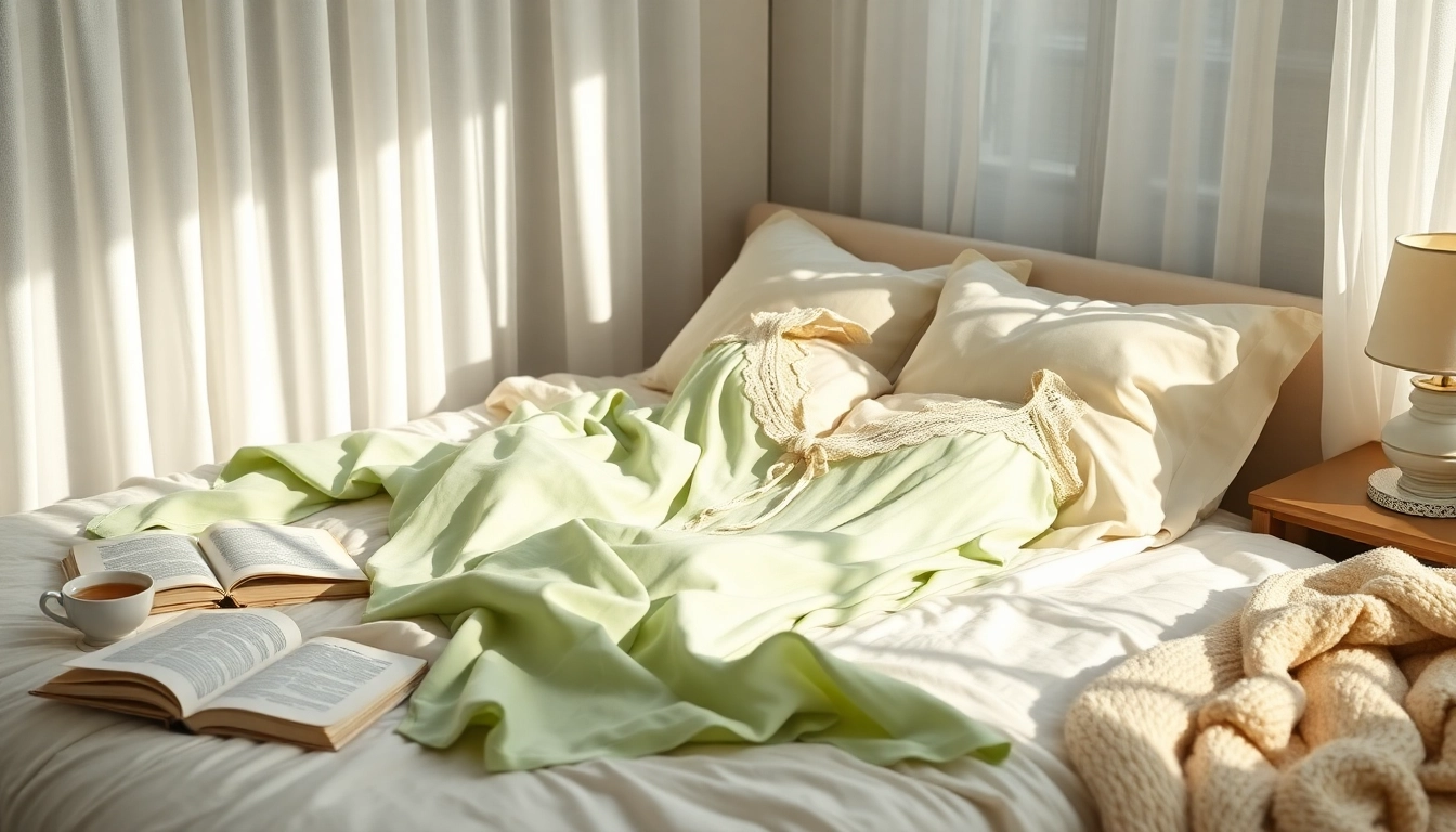Stylish Bamboo sleepwear displayed in a serene bedroom setting with soft lighting and natural elements.