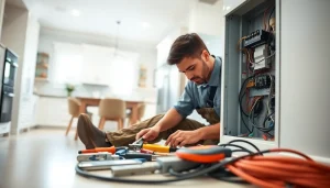Electrical Contractor Clearwater installing wiring in a residential kitchen, showcasing expertise.