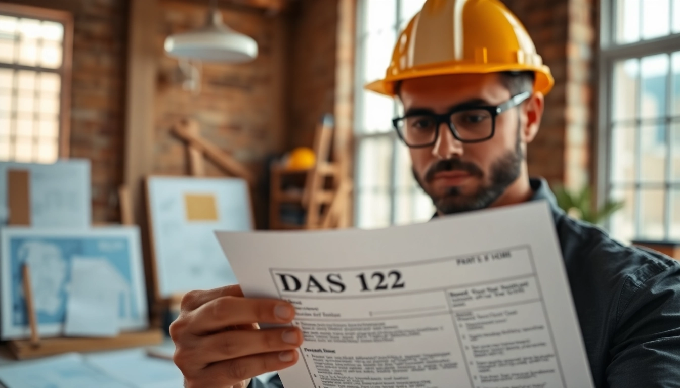 DAS 142 form review by a professional contractor in a well-lit office setting
