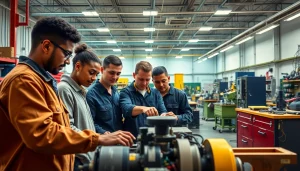 Students at a trade school in Tennessee collaborating on a technical project, showcasing hands-on learning.