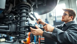 Reparacion suspension realizada por un mecánico experto en un taller especializado.
