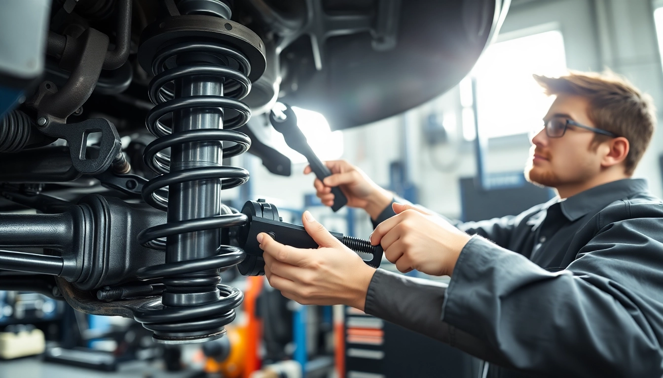 Reparacion suspension realizada por un mecánico experto en un taller especializado.