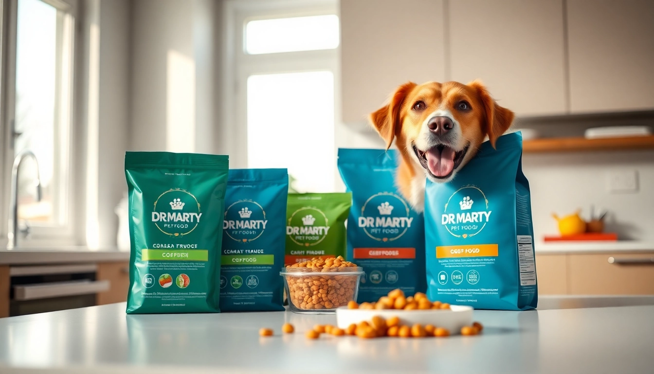 Discover Dr. Marty Pet Food Canada in an inviting kitchen, featuring a joyful dog enjoying nutritious food.
