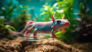 Observe an Axolt gracefully swimming in its natural aquatic habitat with vibrant colors.