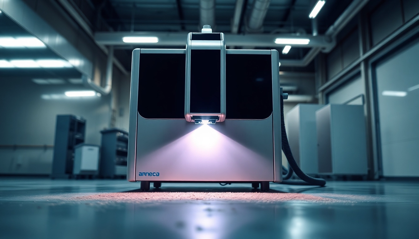 Laser cleaning machine demonstrating advanced cleaning capabilities in an industrial environment.