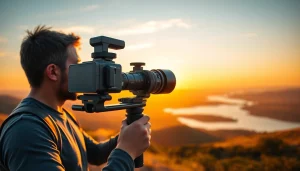 Videographer using a gimbal camera​ to capture stunning outdoor landscapes.