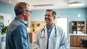 Engaging interaction between las vegas concierge doctors and a patient in a welcoming clinic.