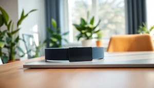 Showcasing the quasar md belt with a sleek design on a wooden table in a tranquil setting.