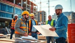 New Jersey Commercial General Contractor leading a team on a building site in an active construction scene.