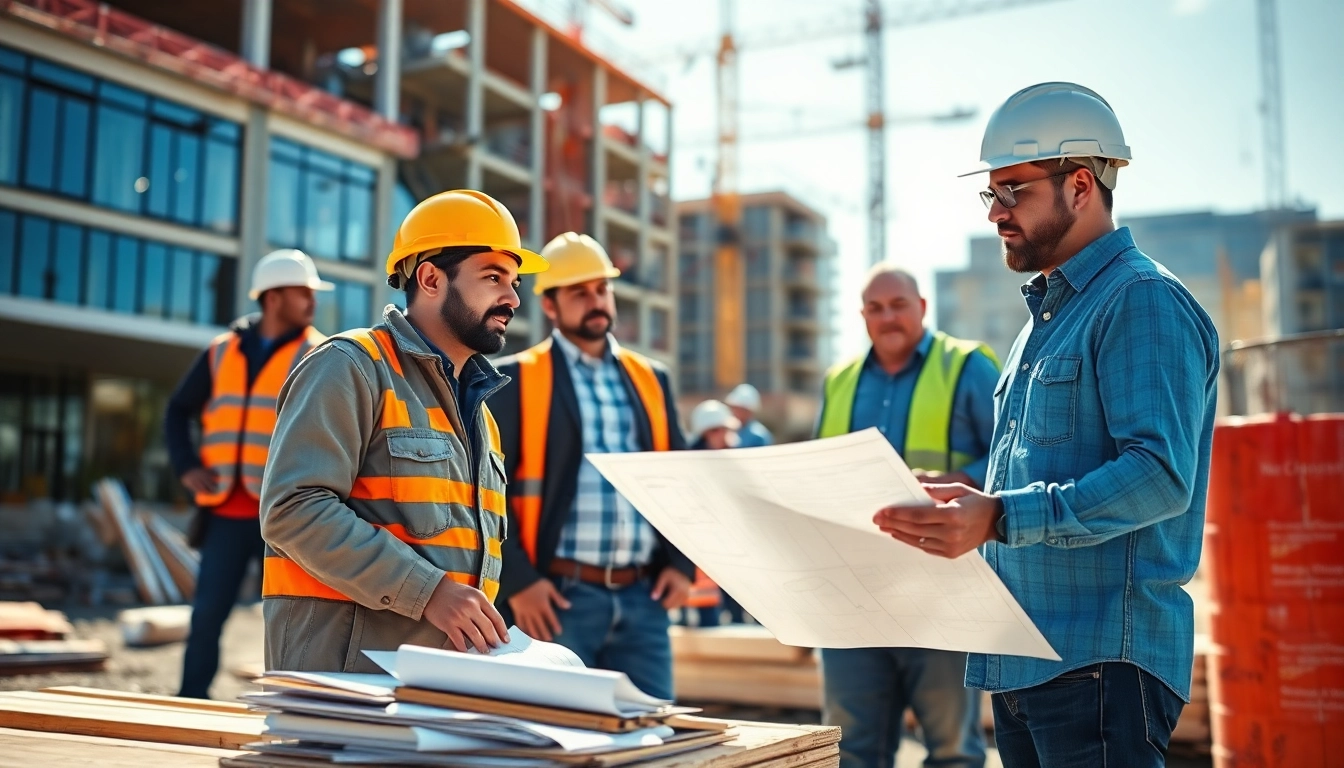 New Jersey Commercial General Contractor leading a team on a building site in an active construction scene.